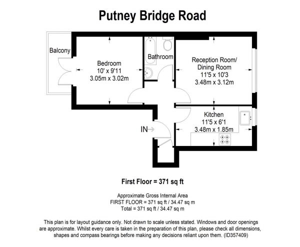 Floor Plan for 1 Bedroom Apartment to Rent in Putney Bridge Road, Flat A, London, SW15, 2PT - £288 pw | £1250 pcm