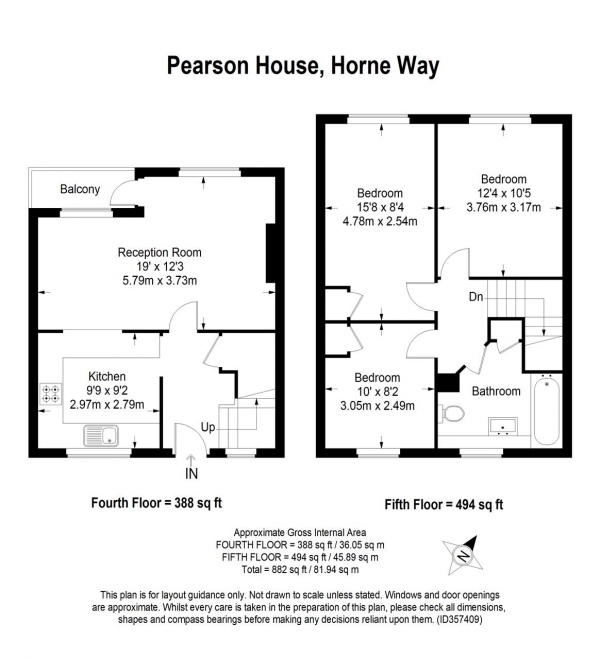 Floor Plan Image for 3 Bedroom Apartment for Sale in Pearson House, Horne Way, Putney