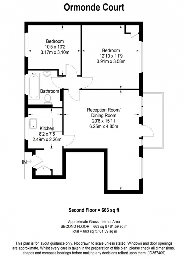 Floor Plan Image for 2 Bedroom Apartment for Sale in Ormonde Court, Upper Richmond Road, Putney