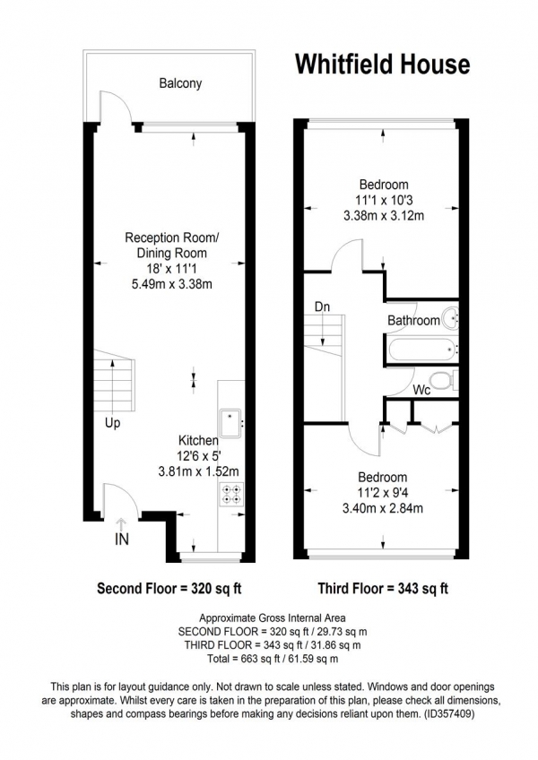 Floor Plan for 2 Bedroom Apartment to Rent in Winchfield House, Highcliff Drive, London, SW15, 4PX - £392 pw | £1700 pcm