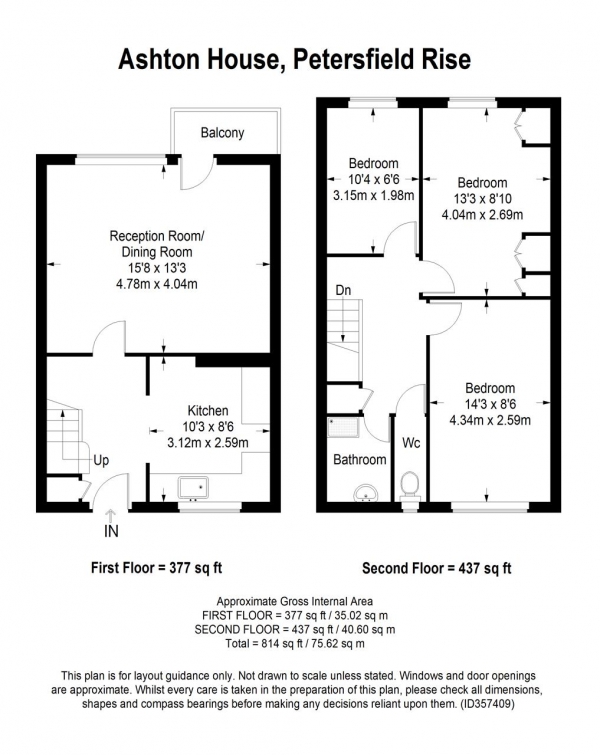 Floor Plan Image for 3 Bedroom Apartment for Sale in Ashton House, Petersfield Rise, Roehampton
