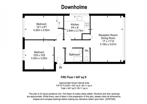 Floor Plan for 2 Bedroom Apartment to Rent in Downholme, Putney, SW15, 2TH - £415 pw | £1800 pcm