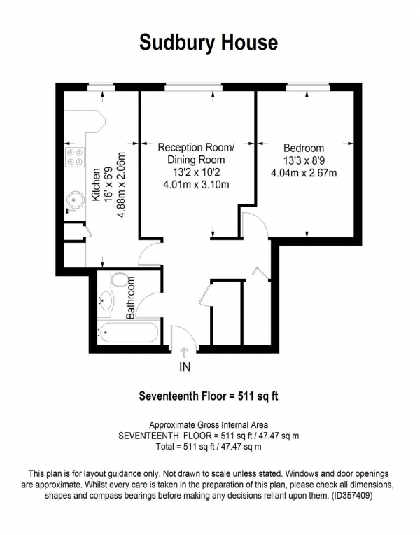 Floor Plan Image for 1 Bedroom Apartment for Sale in Sudbury House, 85 Wandsworth High Street, London