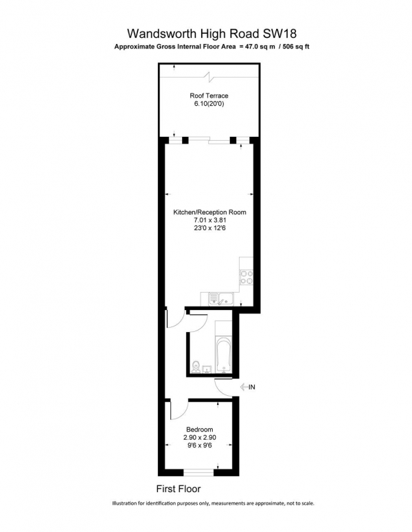 Floor Plan for 1 Bedroom Apartment to Rent in Wandsworth High Street, London, SW18, 4JP - £358 pw | £1550 pcm