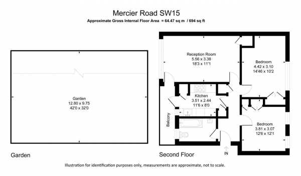 Floor Plan Image for 2 Bedroom Apartment for Sale in Flat F, Mercier Court, Mercier Road, Putney