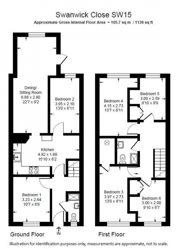 Floor Plan for 6 Bedroom Terraced House to Rent in Swanwick Close, London, SW15, 4EF - £692 pw | £3000 pcm