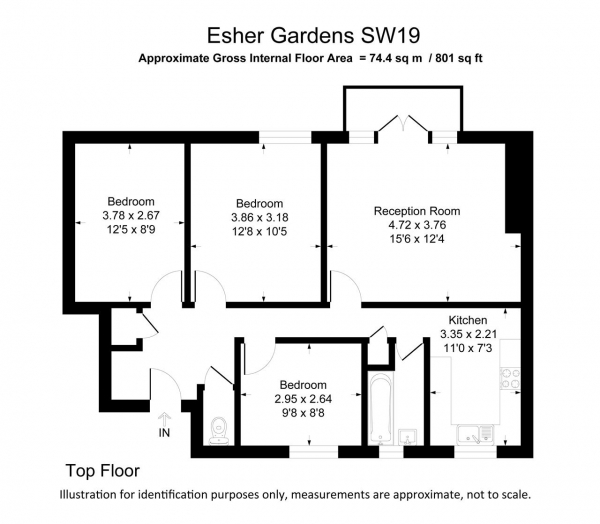 Floor Plan for 3 Bedroom Apartment to Rent in Esher Gardens, Inner Park Road, London, SW19, 6BY - £577 pw | £2500 pcm