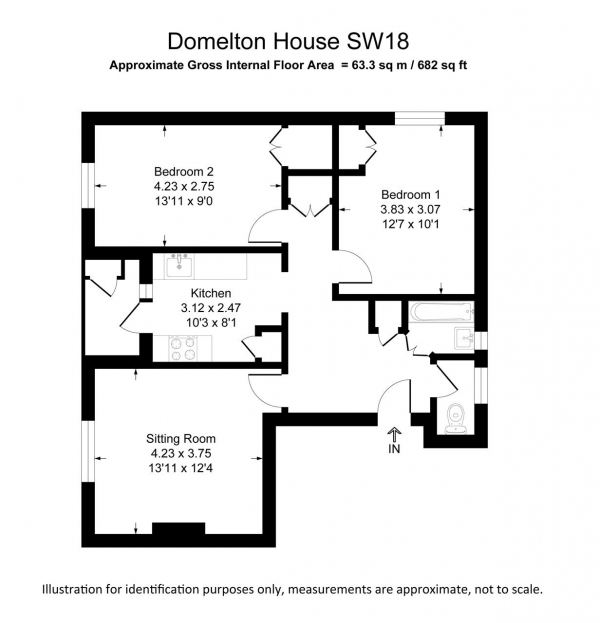 Floor Plan Image for 2 Bedroom Apartment for Sale in Domelton House, Iron Mill Road, Wandsworth