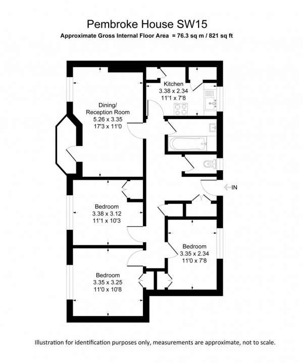 Floor Plan Image for 3 Bedroom Apartment for Sale in Pembroke House, Toland Square, Putney