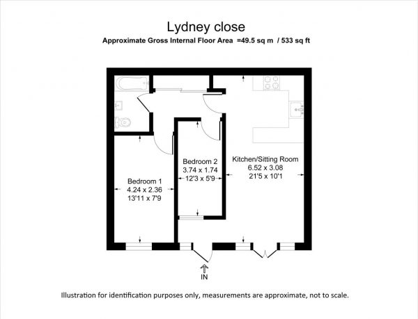 Floor Plan for 2 Bedroom Apartment to Rent in Lydney Close, London, SW19, 6JN - £438 pw | £1900 pcm