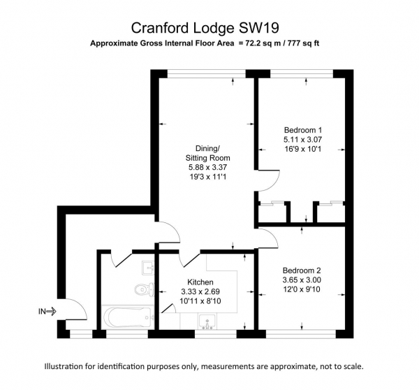 Floor Plan for 2 Bedroom Apartment to Rent in Cranford Lodge, 80 Victoria Drive, London, SW19, 6HH - £404 pw | £1750 pcm