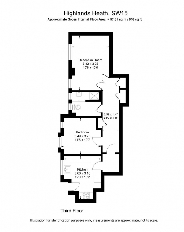 Floor Plan for 1 Bedroom Apartment to Rent in Highlands Heath, Portsmouth Road, London, SW15, 3TZ - £404 pw | £1750 pcm