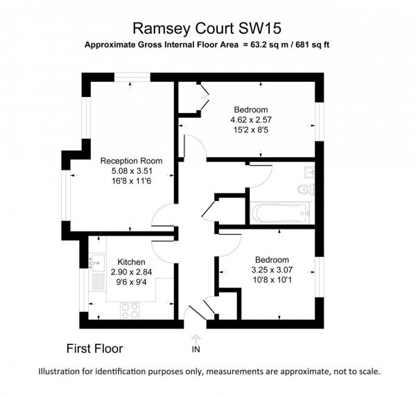 Floor Plan for 2 Bedroom Apartment to Rent in Ramsey Court, 205 Cortis Road,, London, SW15, 3AX - £369 pw | £1600 pcm