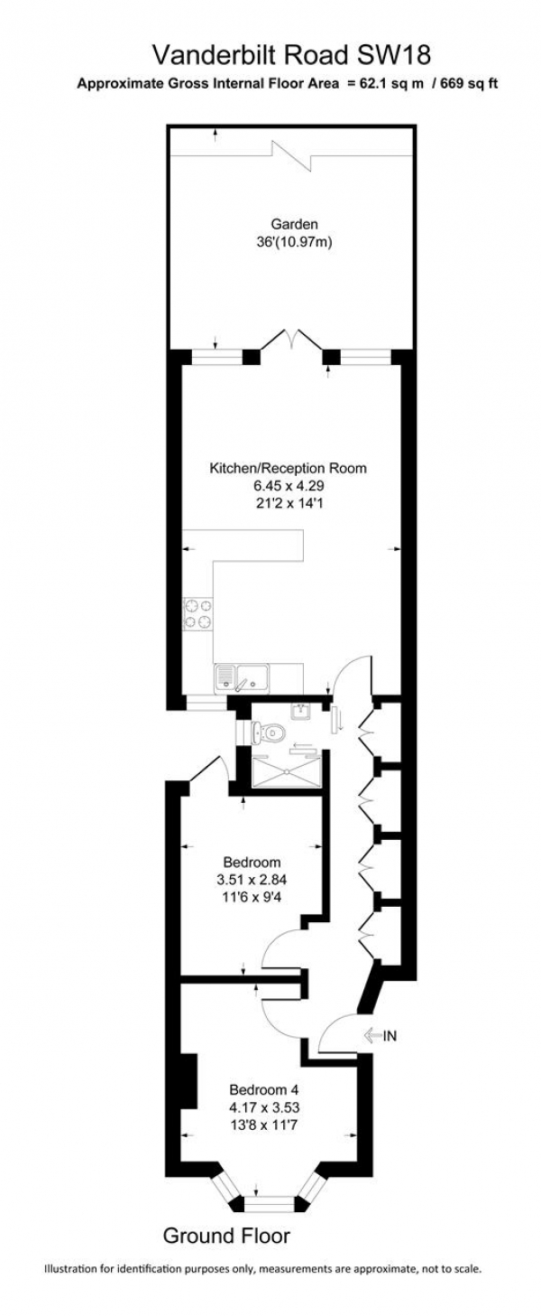 Floor Plan for 2 Bedroom Apartment to Rent in Vanderbilt Road, London, SW18, 3BQ - £542 pw | £2350 pcm