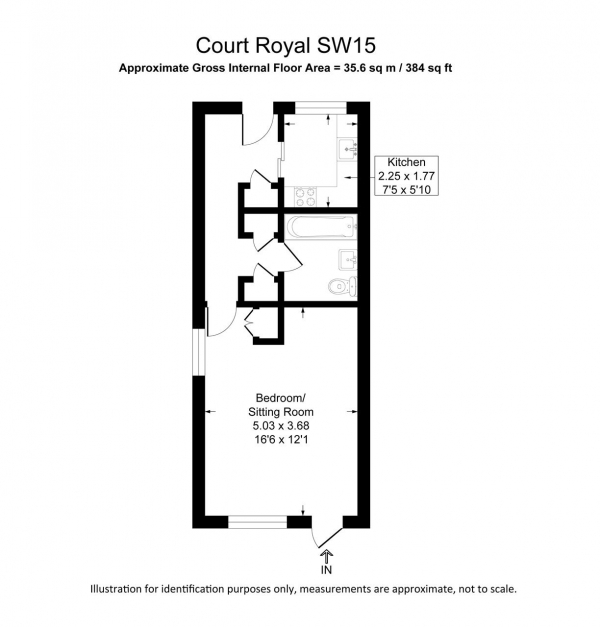Floor Plan for Studio to Rent in Court Royal, 34 Carlton Drive, London, SW15, 2BJ - £288 pw | £1250 pcm