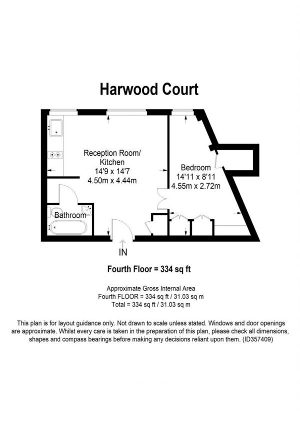Floor Plan Image for 1 Bedroom Apartment for Sale in Harwood Court, Upper Richmond Road, Putney