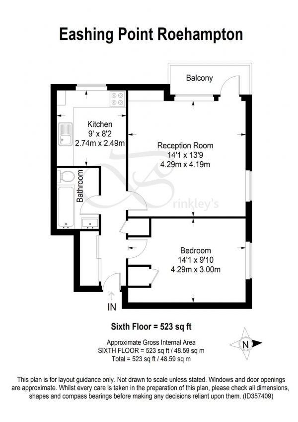 Floor Plan Image for 1 Bedroom Apartment for Sale in Eashing Point, Roehampton, London