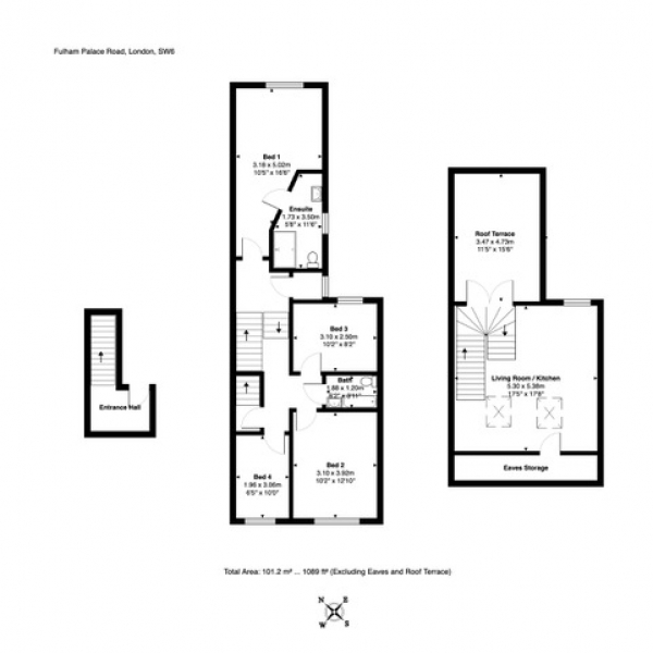 Floor Plan for 4 Bedroom Maisonette to Rent in Fulham Palace Road, London, SW6, 6TA - £808 pw | £3500 pcm