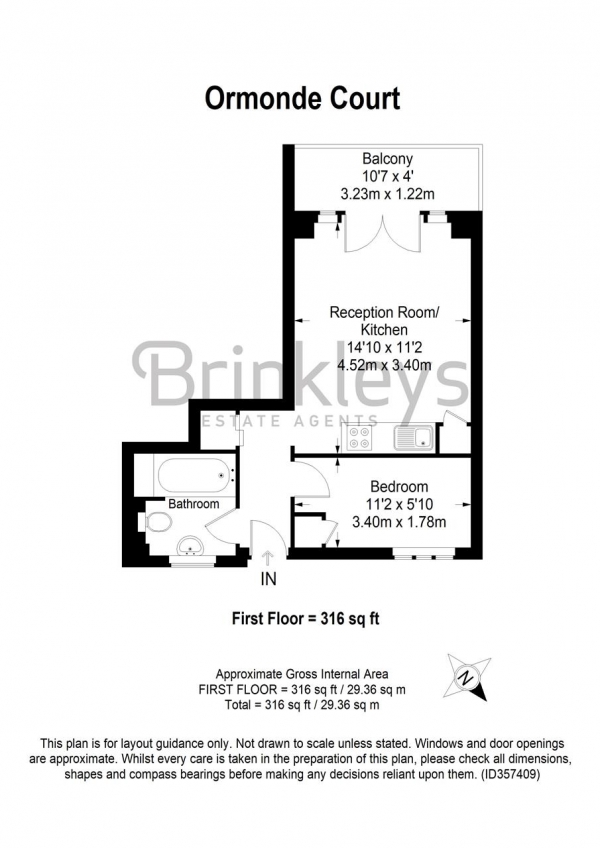 Floor Plan Image for 1 Bedroom Apartment for Sale in Ormonde Court, Upper Richmond Road, London