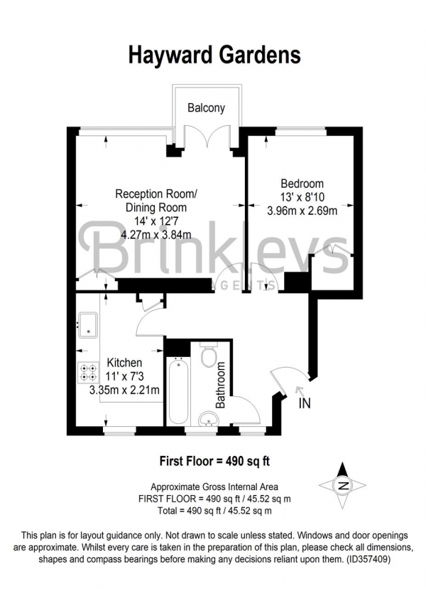 Floor Plan Image for 1 Bedroom Apartment for Sale in Hayward Gardens, Putney Heath, Putney