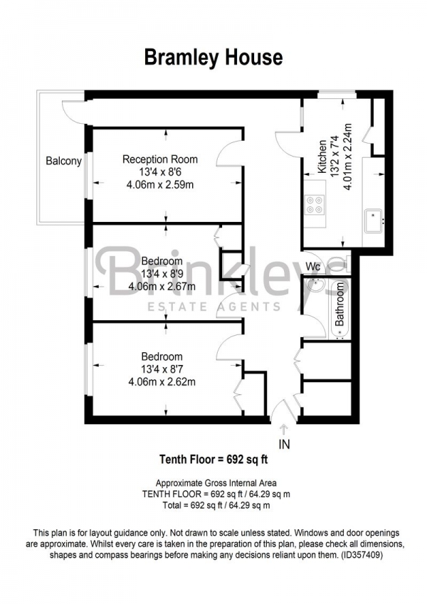 Floor Plan Image for 3 Bedroom Apartment for Sale in Bramley House, Tangley Grove, Roehampton