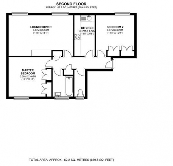 Floor Plan for 2 Bedroom Apartment for Sale in Crown Court, Lacy Road, Putney, SW15, 1NS -  &pound450,000