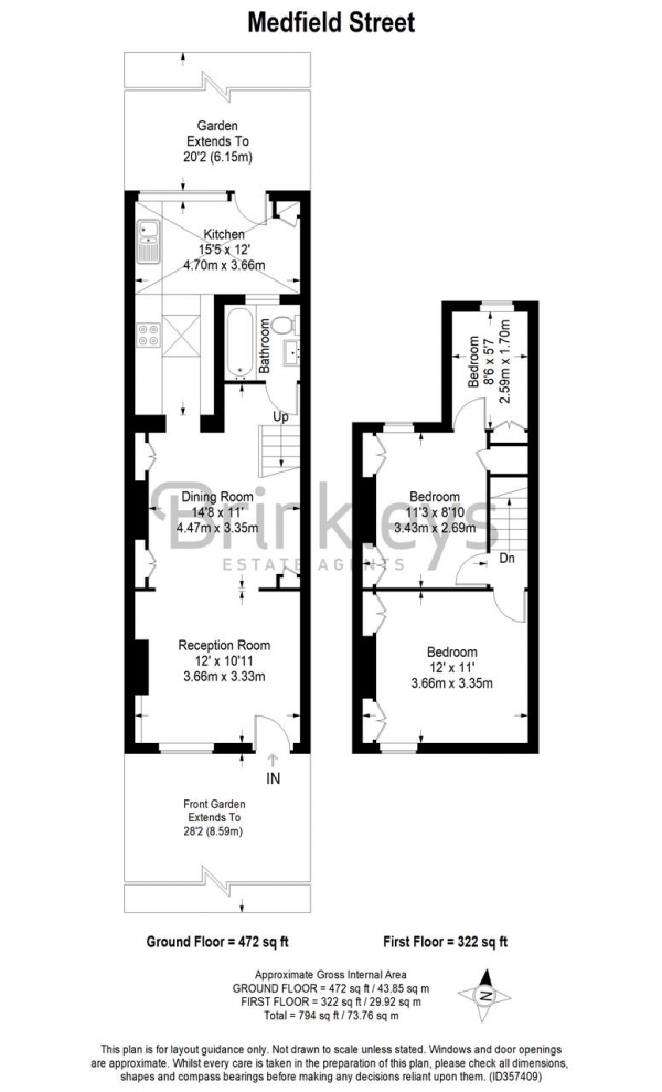 Floor Plan for 2 Bedroom Terraced House to Rent in Medfield Street, London, SW15, 4JY - £554 pw | £2400 pcm