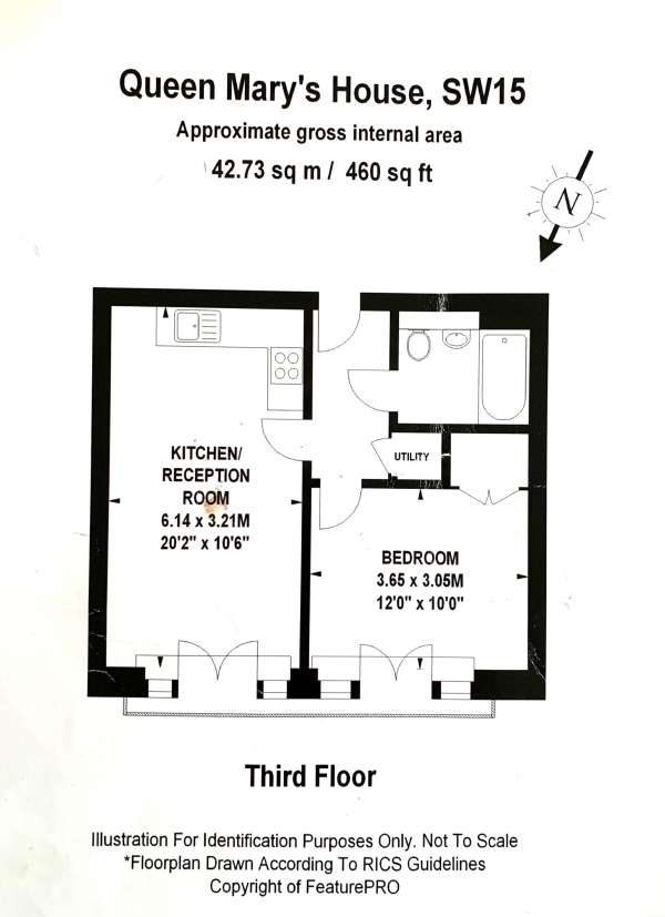 Floor Plan for 1 Bedroom Apartment to Rent in Queen Marys House, 1 Holford Way, London, SW15, 5DU - £404 pw | £1750 pcm