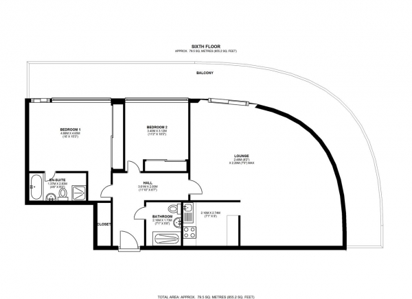 Floor Plan for 2 Bedroom Apartment to Rent in Swish Building, 73 Upper Richmond Road, London, SW15, 2SR - £623 pw | £2700 pcm