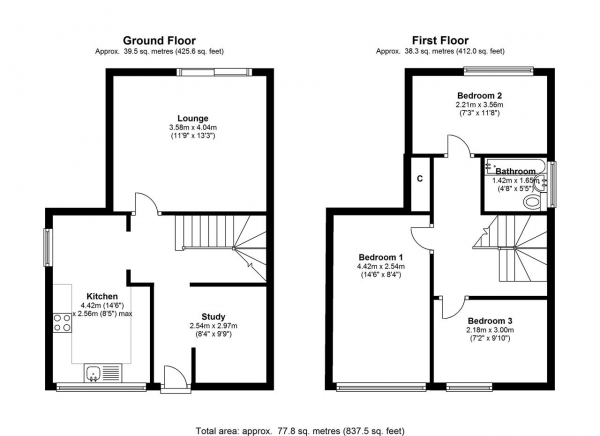 Floor Plan Image for 3 Bedroom Terraced House to Rent in Newnes Path, Putney