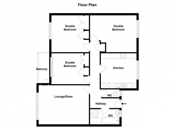 Floor Plan for 3 Bedroom Apartment to Rent in Sullivan Court, Peterborough Road, Fulham, SW6, 3DB - £438 pw | £1900 pcm