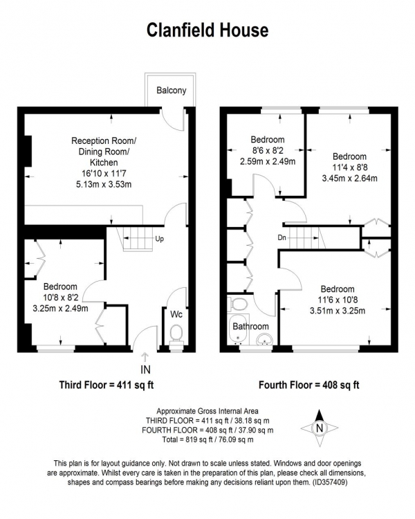 Floor Plan Image for 4 Bedroom Apartment to Rent in Clanfield House, Bessborough Road, Roehampton