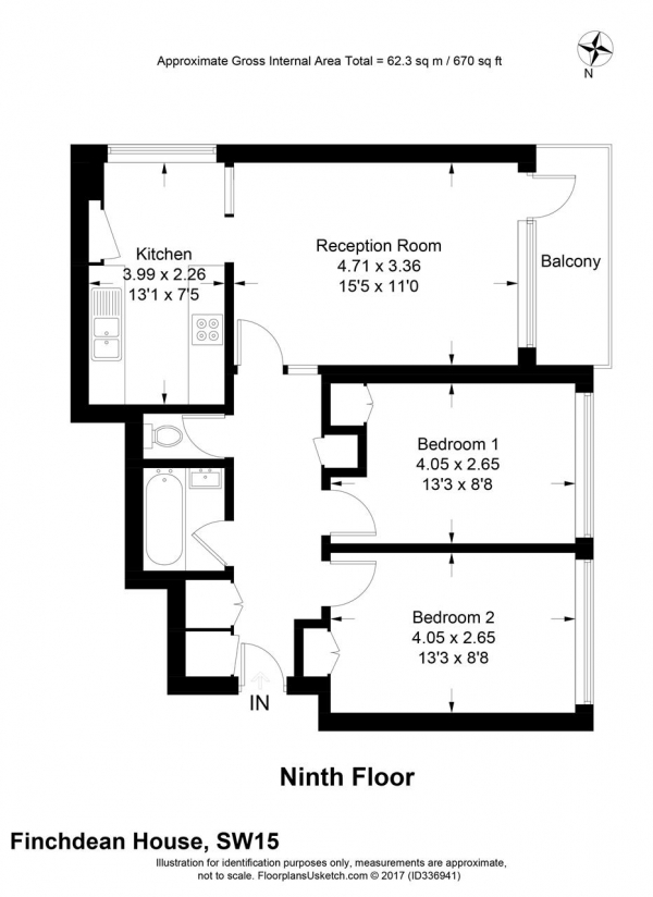 Floor Plan Image for 2 Bedroom Apartment for Sale in Finchdean House, Roehampton, London