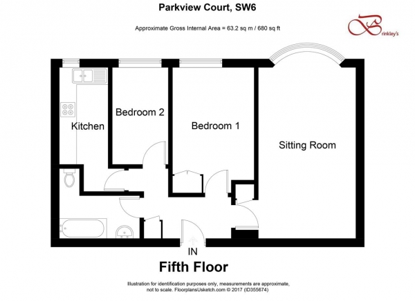 Floor Plan for 2 Bedroom Apartment to Rent in Park View Court, 38 Fulham High Street, Fulham, SW6, 3LJ - £358 pw | £1550 pcm