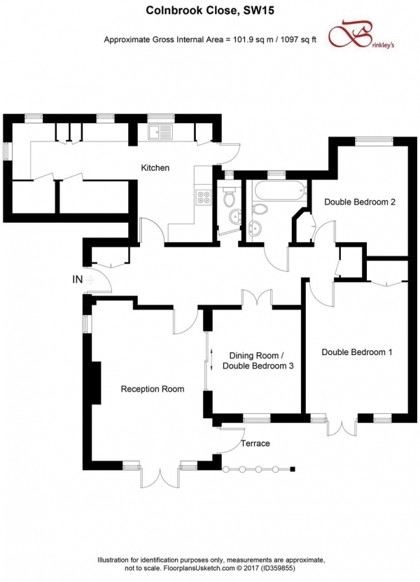 Floor Plan Image for 3 Bedroom Apartment to Rent in Colebrook Close, Putney