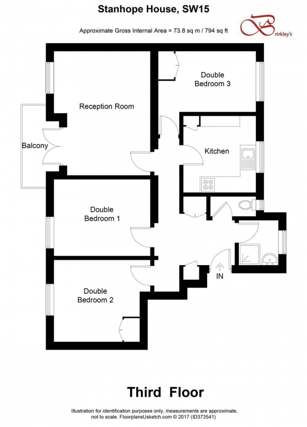 Floor Plan for 3 Bedroom Apartment to Rent in Stanhope House, Whitnell Way, Putney, SW15, 6BY - £404 pw | £1750 pcm