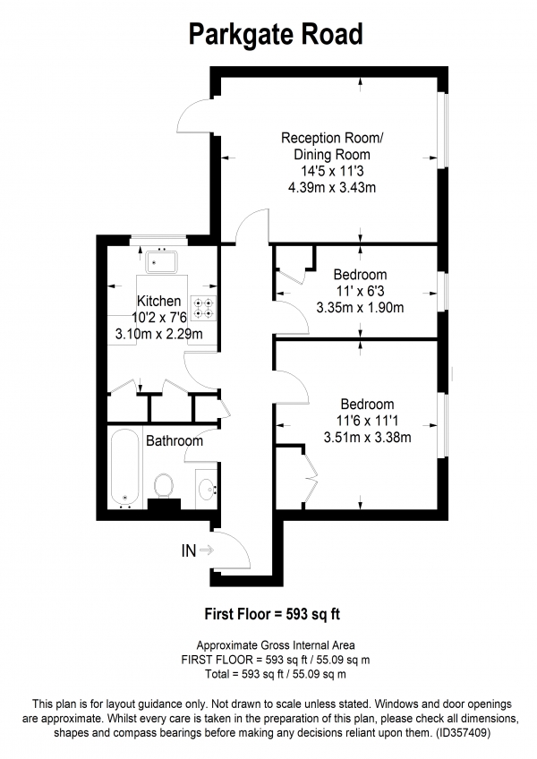 Floor Plan Image for 2 Bedroom Apartment to Rent in Parkgate Road, Battersea