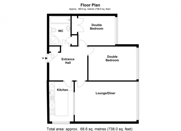 Floor Plan for 2 Bedroom Apartment to Rent in Brighton Court, Putney, London, SW15, 2UL - £323 pw | £1400 pcm