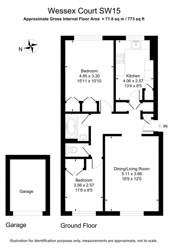 Floor Plan Image for 2 Bedroom Apartment for Sale in Wessex Court, Putney Hill, London