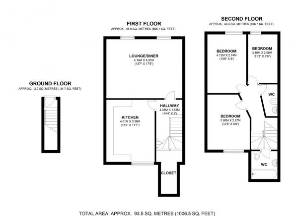 Floor Plan Image for 3 Bedroom Apartment to Rent in Upper Richmond Road, Putney