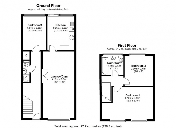 Floor Plan Image for 3 Bedroom Terraced House to Rent in Putney Park Lane, London