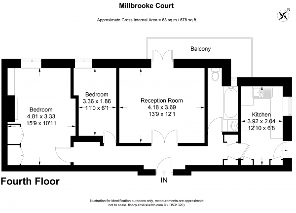 Floor Plan for 2 Bedroom Apartment to Rent in Millbrooke Court, Putney, SW15, 2RA - £415 pw | £1800 pcm