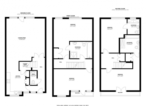 Floor Plan Image for 4 Bedroom Town House to Rent in Scott Avenue, Whitelands Park, Putney