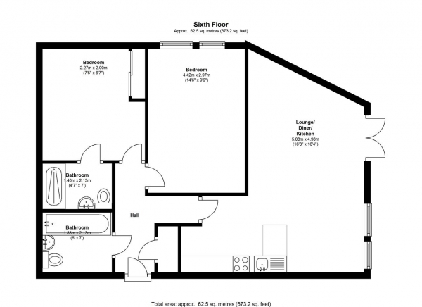 Floor Plan for 2 Bedroom Apartment to Rent in Grand Tower, 1 Plaza Gardens, Putney, SW15, 2DF - £540 pw | £2340 pcm