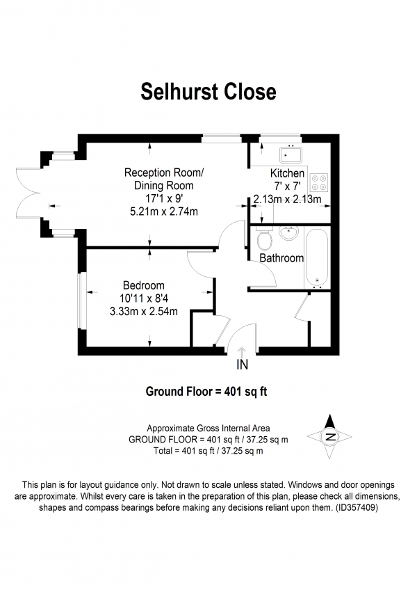 Floor Plan Image for 1 Bedroom Apartment to Rent in Selhurst Close, Parkside, London