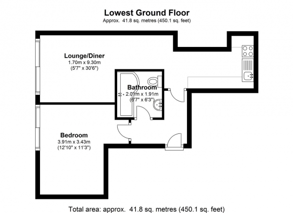 Floor Plan Image for 1 Bedroom Apartment to Rent in Roehampton High Street, Garden Flat, London