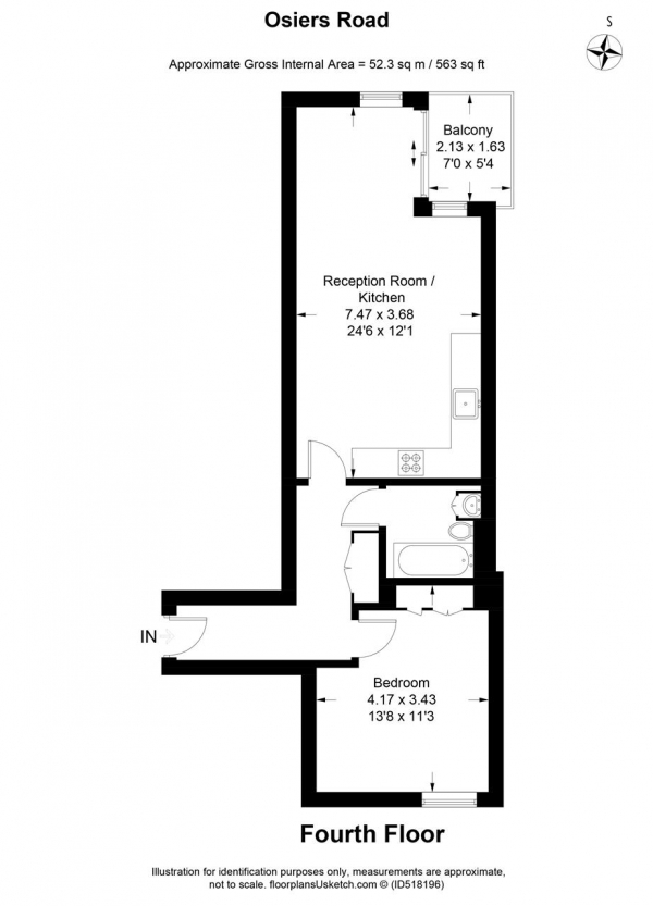 Floor Plan Image for 1 Bedroom Apartment for Sale in Osiers Road, Wandsworth