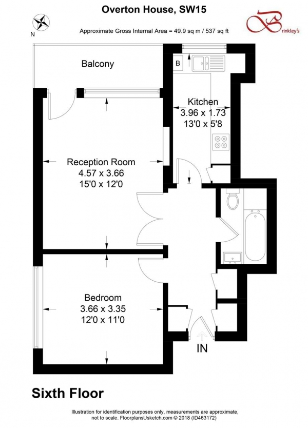 Floor Plan Image for 1 Bedroom Apartment for Sale in Overton House, Tangley Grove, Roehampton