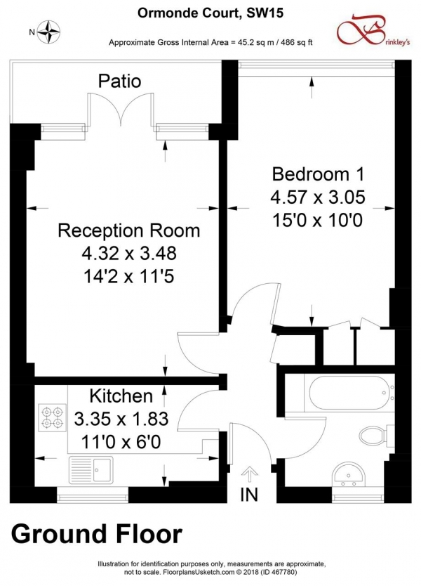Floor Plan Image for 1 Bedroom Apartment for Sale in Ormonde Court, Upper Richmond Road, London
