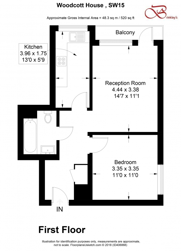 Floor Plan Image for 1 Bedroom Apartment for Sale in Woodcott House, Ellisfield Drive, Roehampton